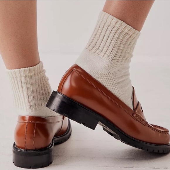 Free People Brown Leather Penny Loafers Flats - Picture 3 of 9